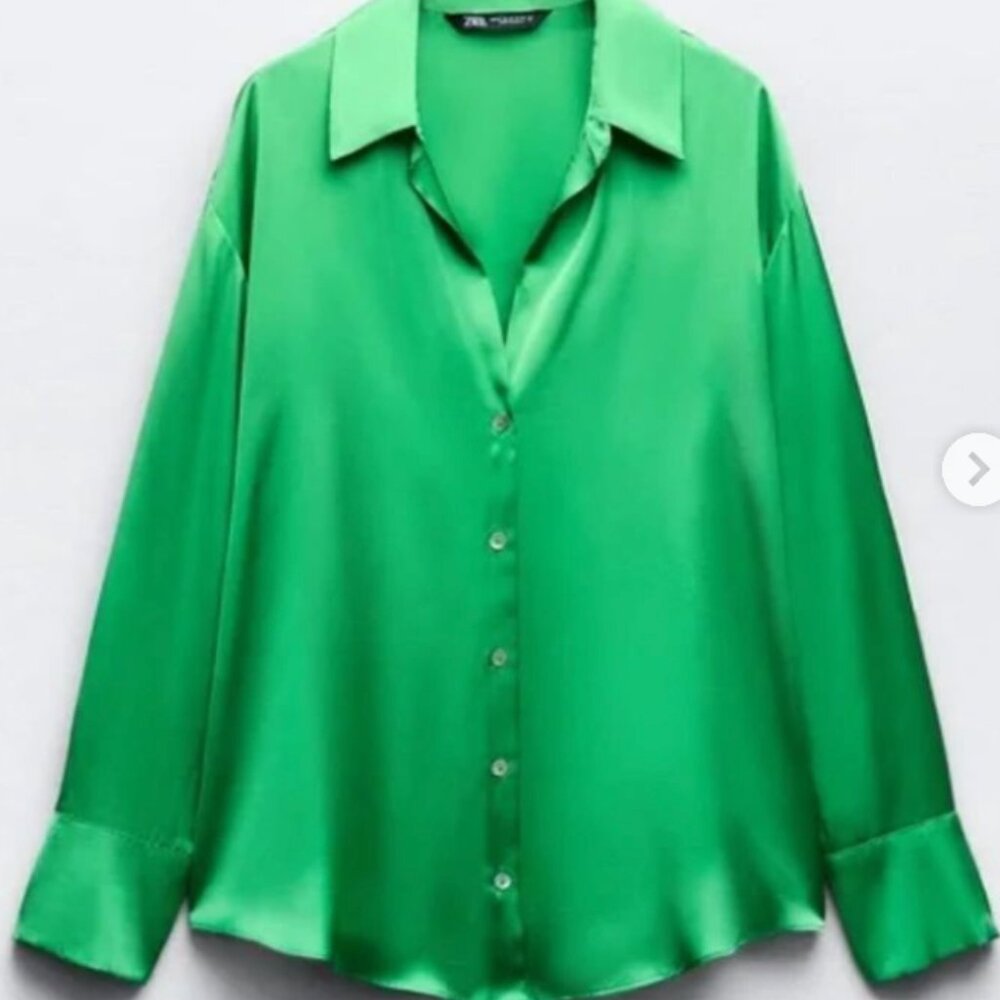 Green Silk Button Down Shirt